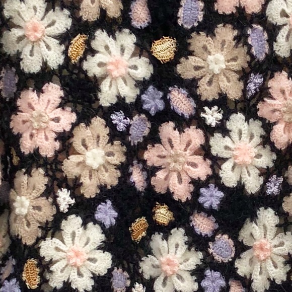 RARE‼️ Crochet Cardigan Mohair Black Floral Button Down , by Flame Size L - Picture 6 of 16